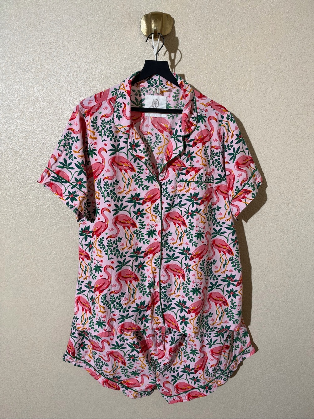 Printfresh Pink Flamingo Short-Sleeve Pajama Set Top